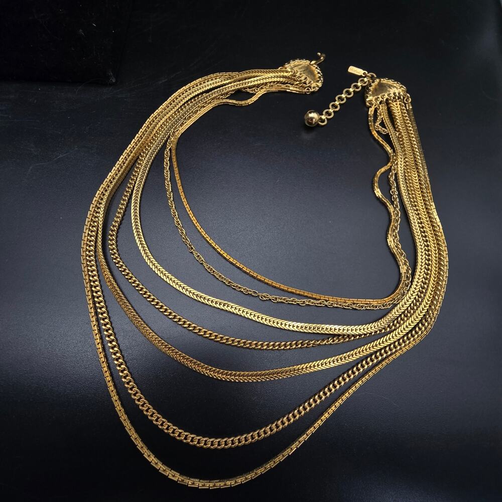 Monet Layered Gold Tone Chain Necklace Vintage Costume Jewelry - Picture 2 of 7